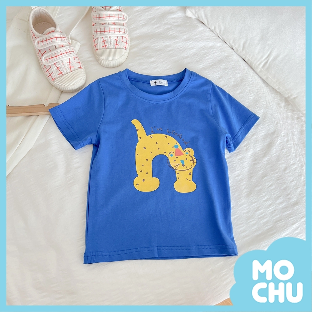 彎曲小豹圓領短袖上衣