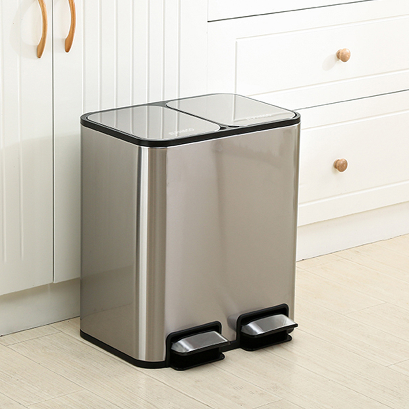 不鏽鋼分類腳踏緩降靜音垃圾桶 ELPH7712