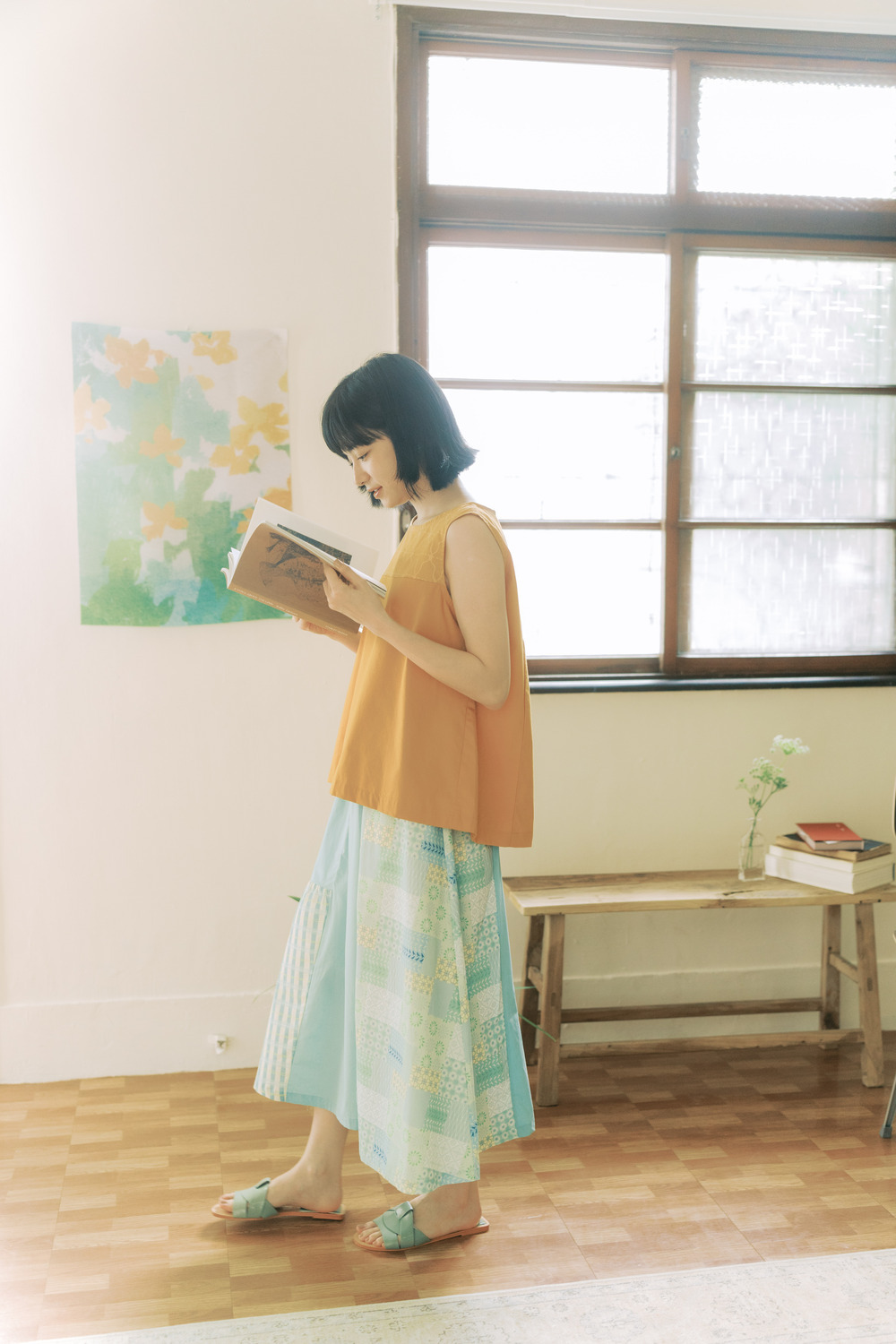 Patch Sleeveless Top/Old Iron Window Frame No. 4/Persimmon Orange