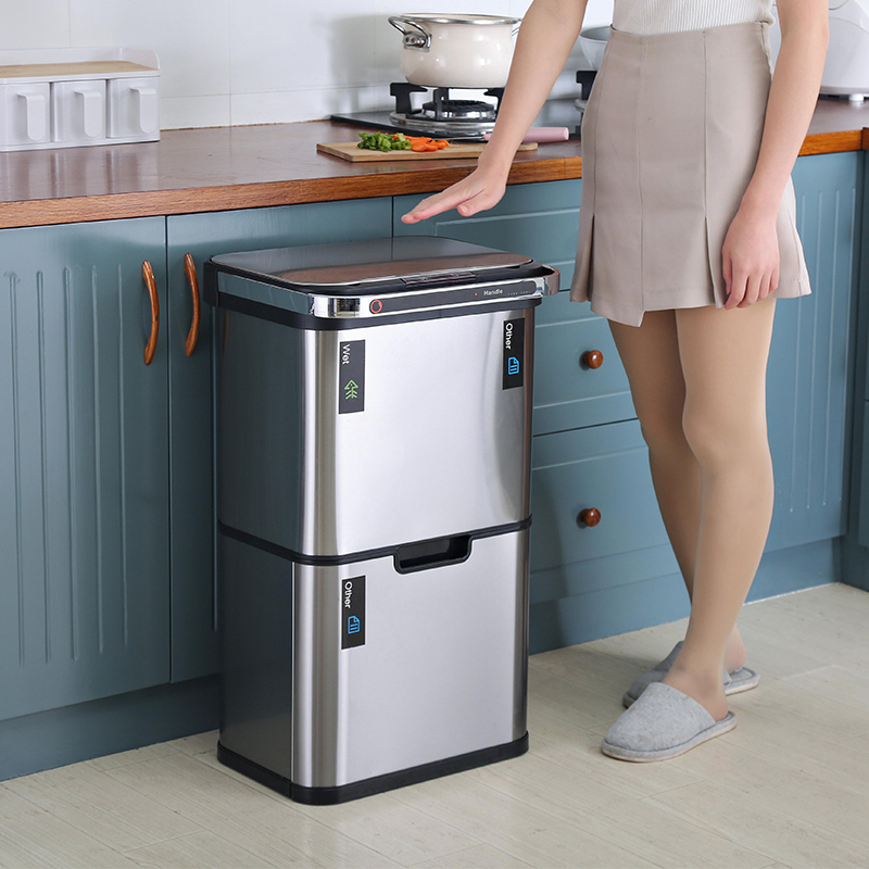 50L不鏽鋼除臭四格分類感應垃圾桶 ELPH8889
