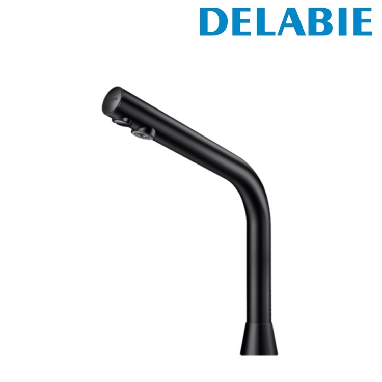 Delabie "BLACK BINOPTIC" 498035 Deck-mounted tall electronic basin tap, 6V Lithium battery-operated