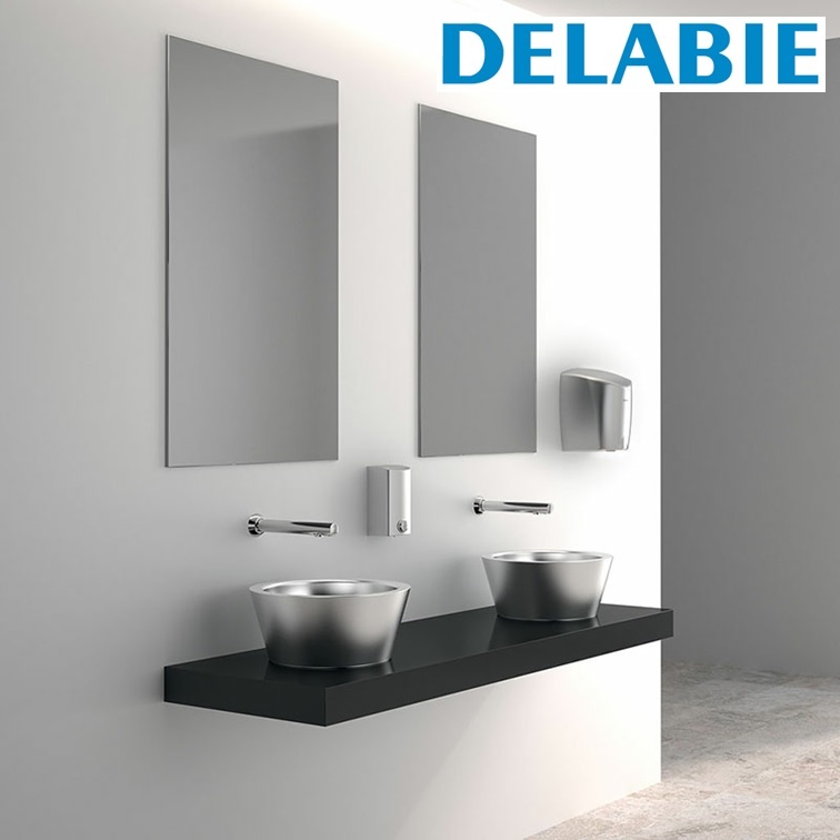 Delabie "BINOPTIC" 379ENC Wall-mounted electronic basin tap, 230/12V mains supply with transformer