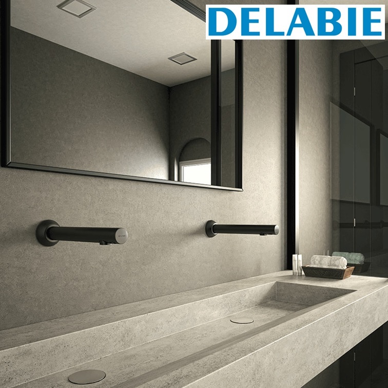 Delabie "BLACK BINOPTIC" 379ENCB Wall-mounted electronic basin tap, 230/12V mains supply with transformer - Wels