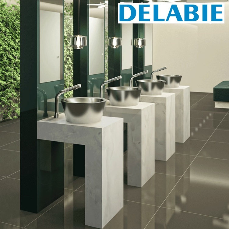 Delabie "BINOPTIC" 498015 Deck-mounted tall electronic basin tap, 6V Lithium battery-operated