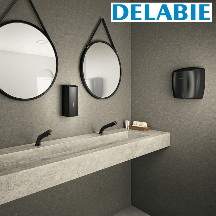 Delabie "BLACK BINOPTIC" 478035 Deck-mounted electronic basin tap, 6V Lithium battery-operated