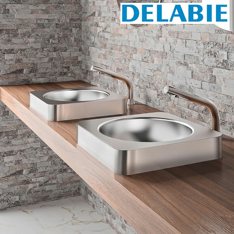 Delabie "BINOPTIC" 488015 Deck-mounted electronic basin tap, 6V Lithium battery-operated