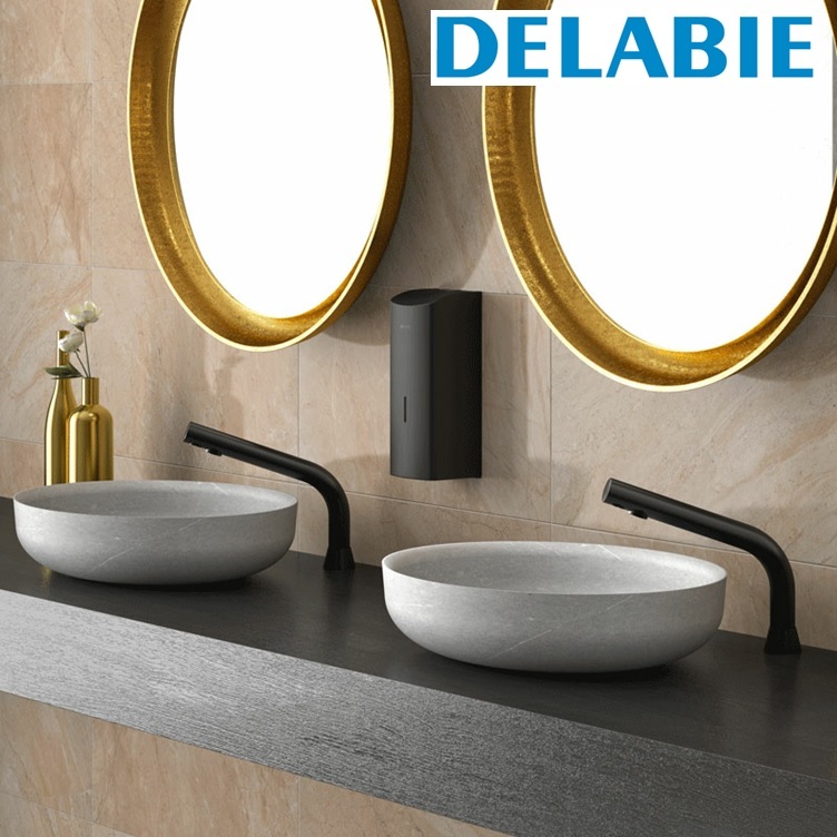 Delabie "BLACK BINOPTIC" 488035 Deck-mounted electronic basin tap, 6V Lithium battery-operated