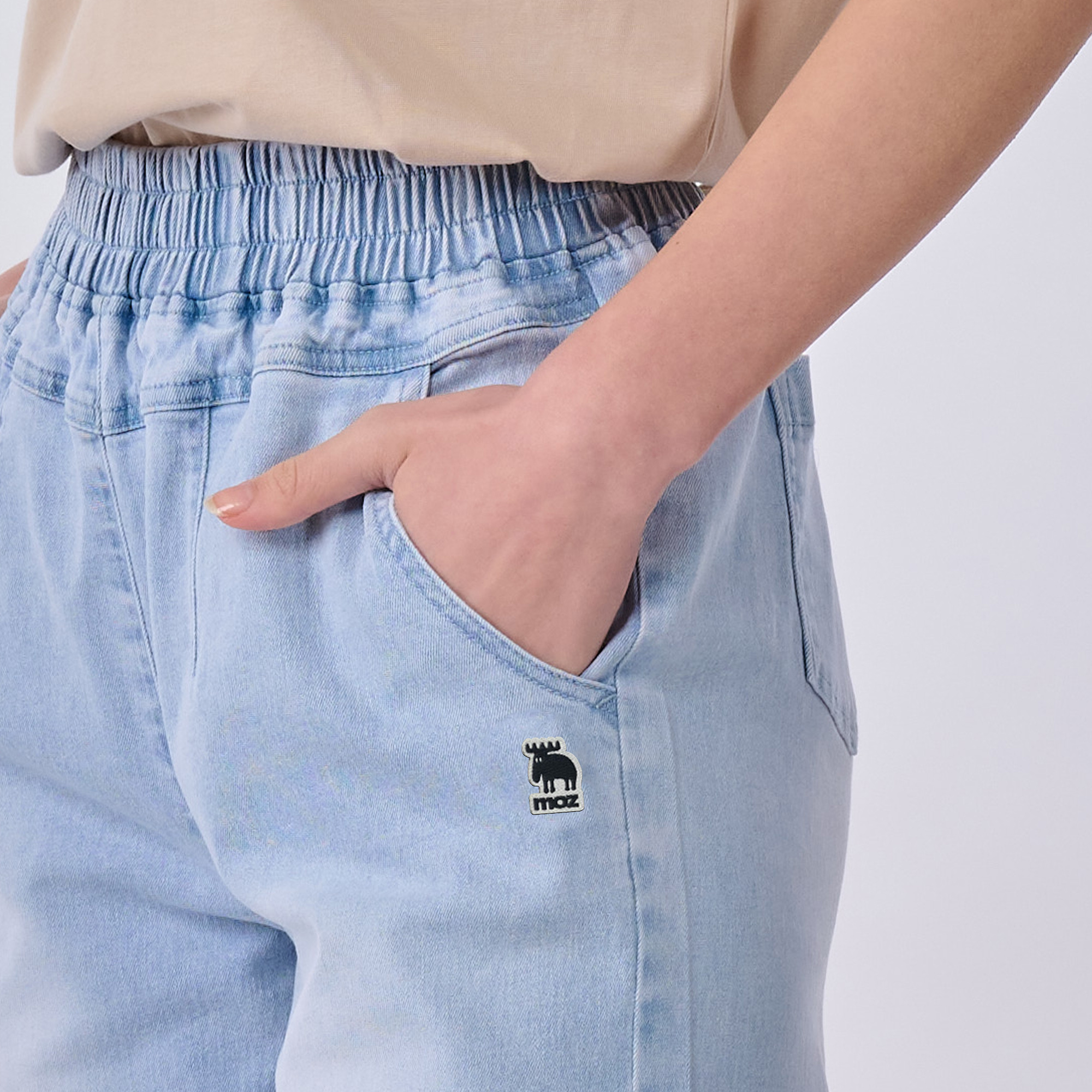 moz Sweden Moose Washed Elastic Denim Wide Pants (blue)