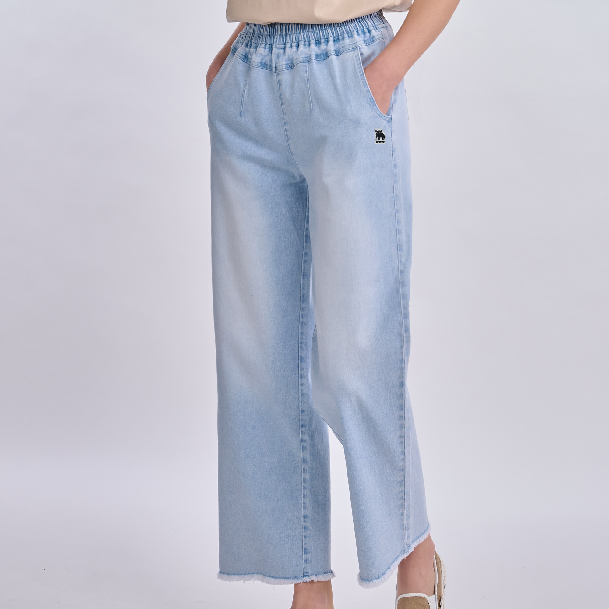 moz Sweden Moose Washed Elastic Denim Wide Pants (blue)