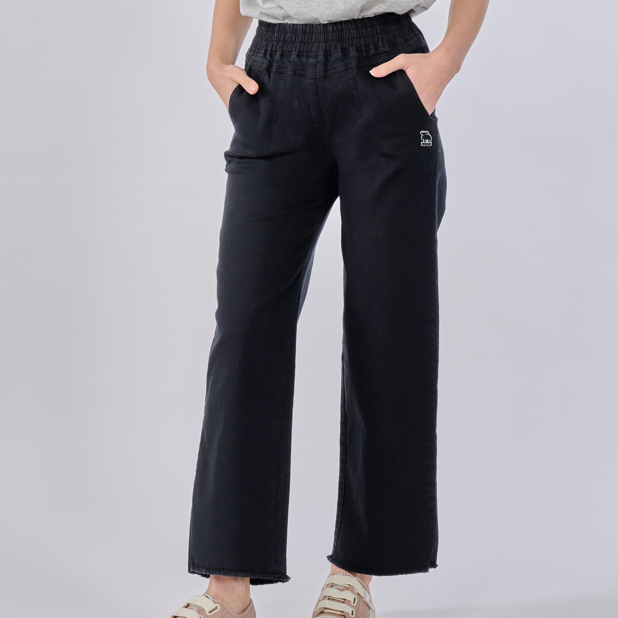 moz Sweden Moose Washed Elastic Denim Wide Pants (black)