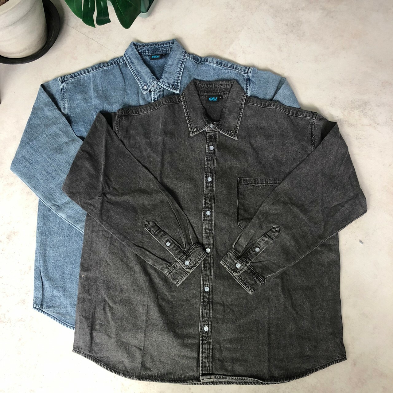 SBG 牛仔 丹寧 襯衫 外套 寬版 水洗 052