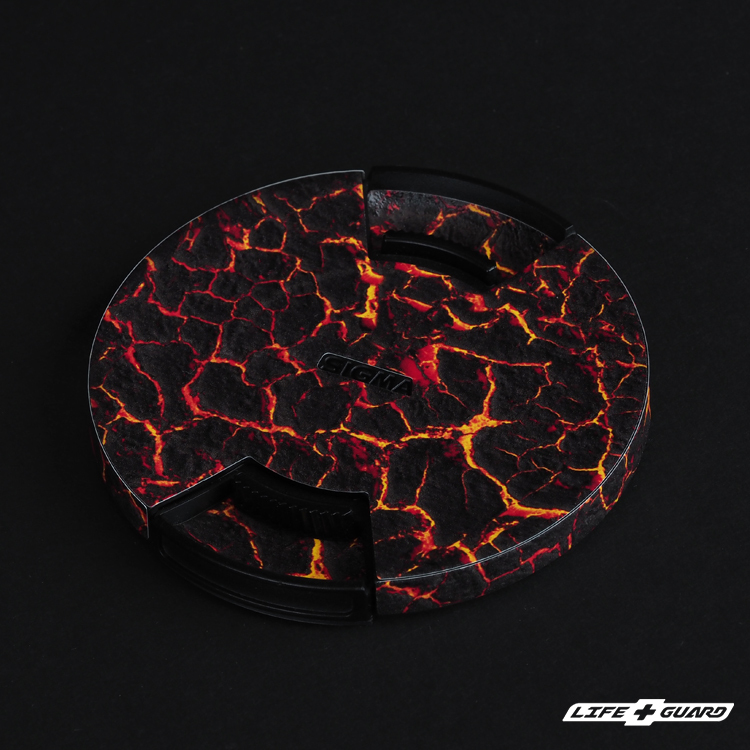 LIFE+GUARD 鏡頭蓋貼膜特寫，適用 SIGMA 40mm F1.4 DG HSM ART，熔岩風格設計