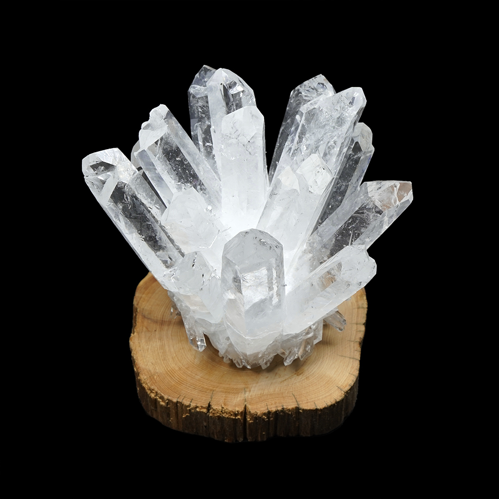 白水晶純淨能量水晶簇消磁淨化白水晶｜原木崖柏木座