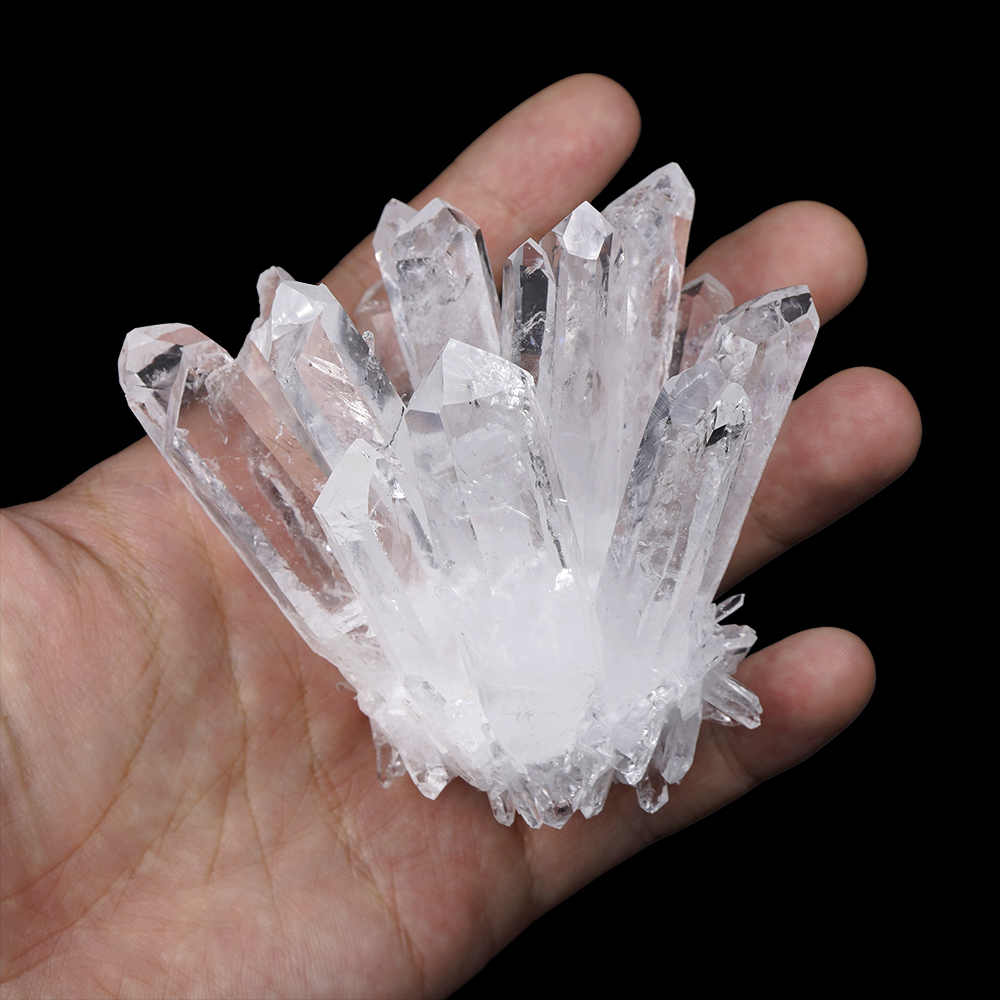 白水晶純淨能量水晶簇消磁淨化白水晶｜原木崖柏木座