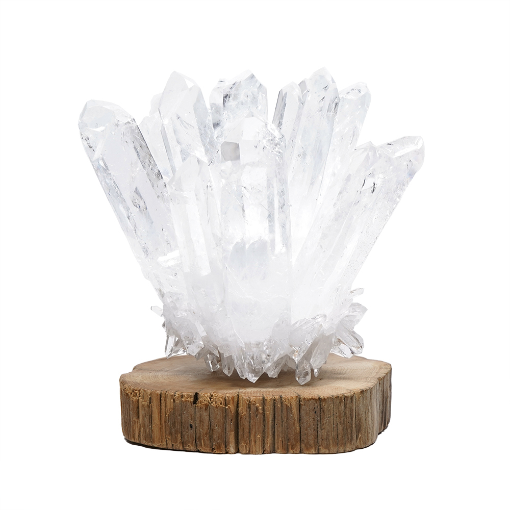 白水晶純淨能量水晶簇消磁淨化白水晶｜原木崖柏木座