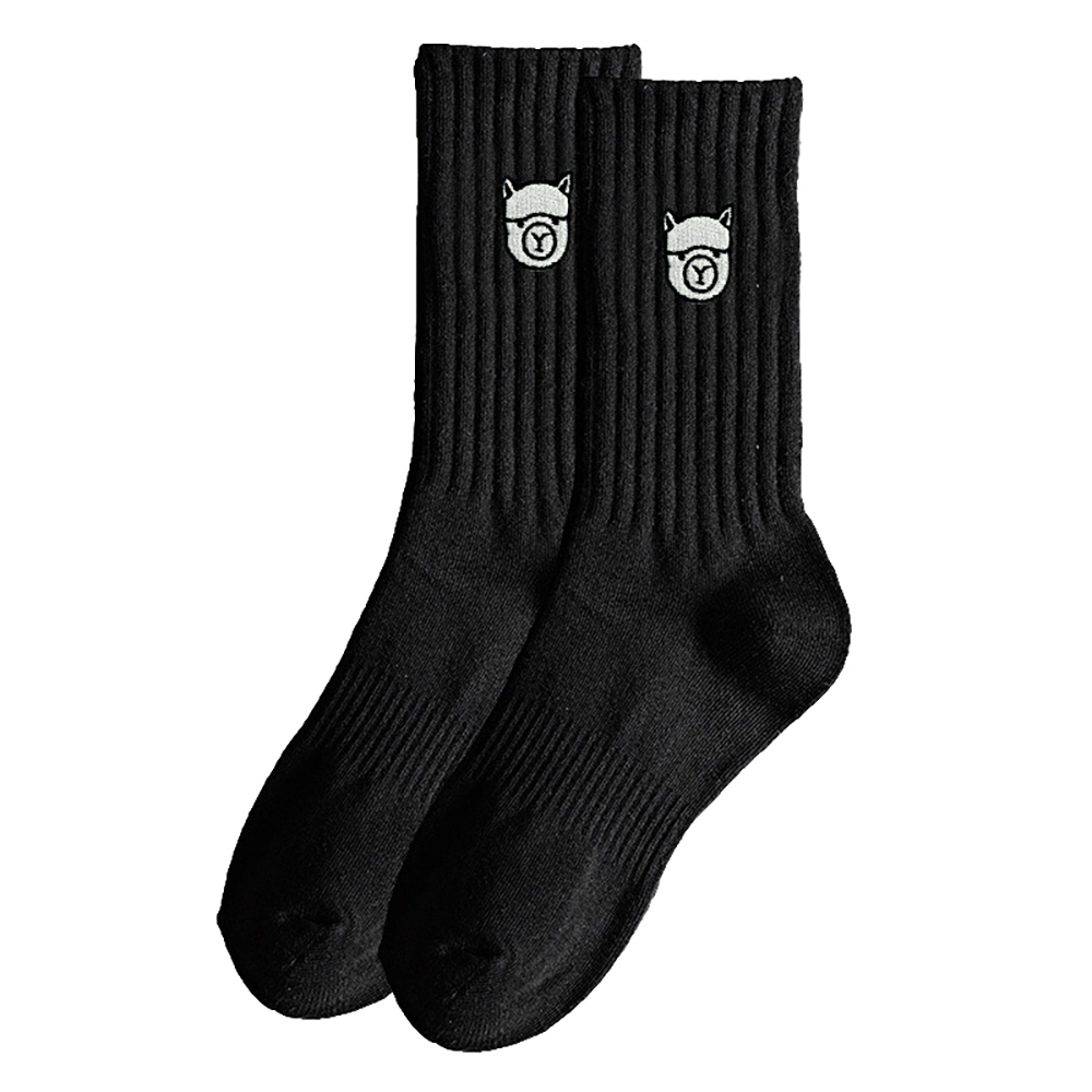 黑色 刺繡BKST羊駝中筒襪