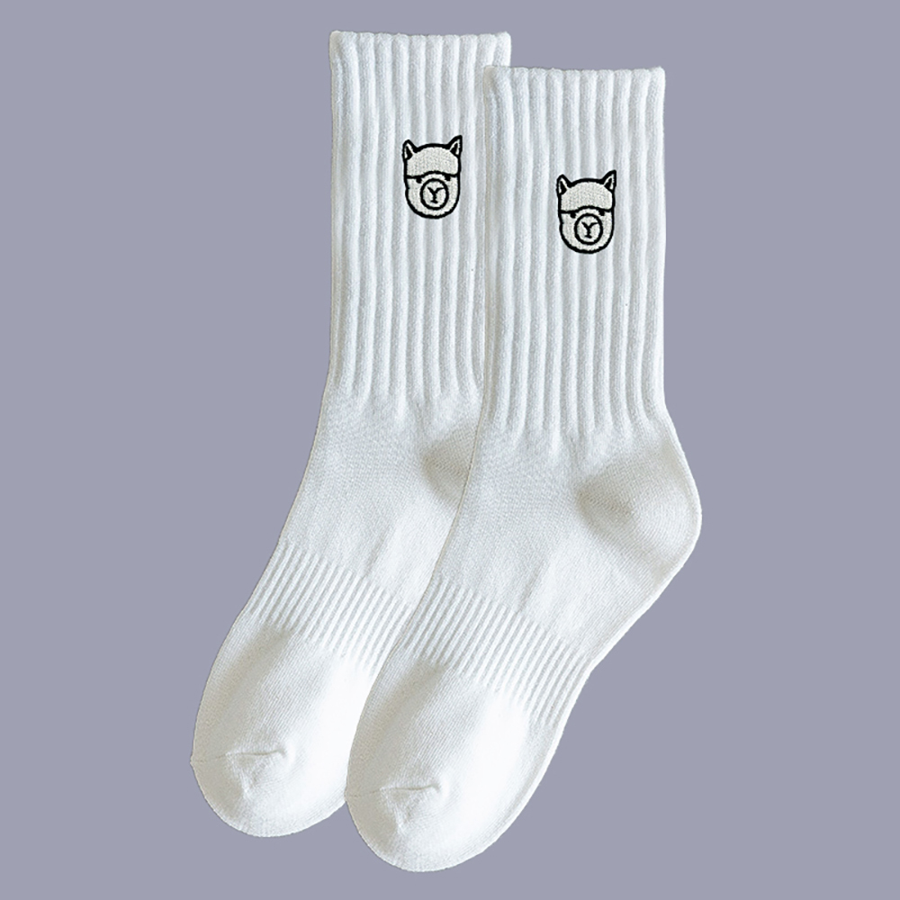 白 刺繡BKST羊駝中筒襪