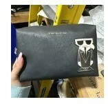 [S] KARL LAGERFELD AMOUR LEATHER COSMETIC BAG,BLACK/SILVER, 194775993626 (SKL553)