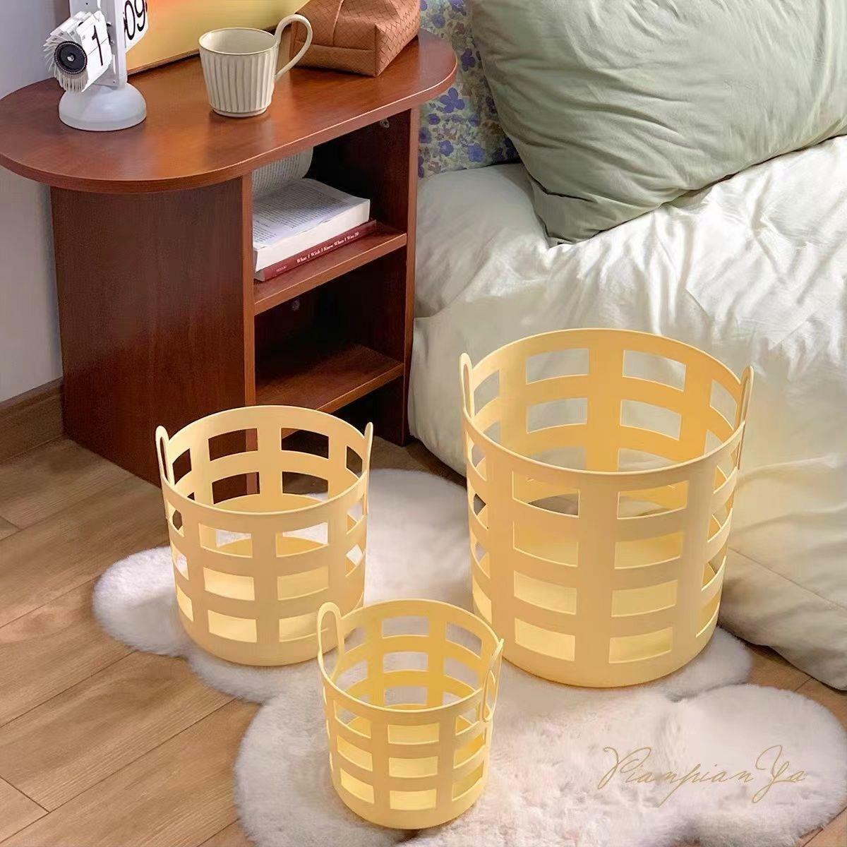 《2102》INS奶油黃縷空收納洗衣籃