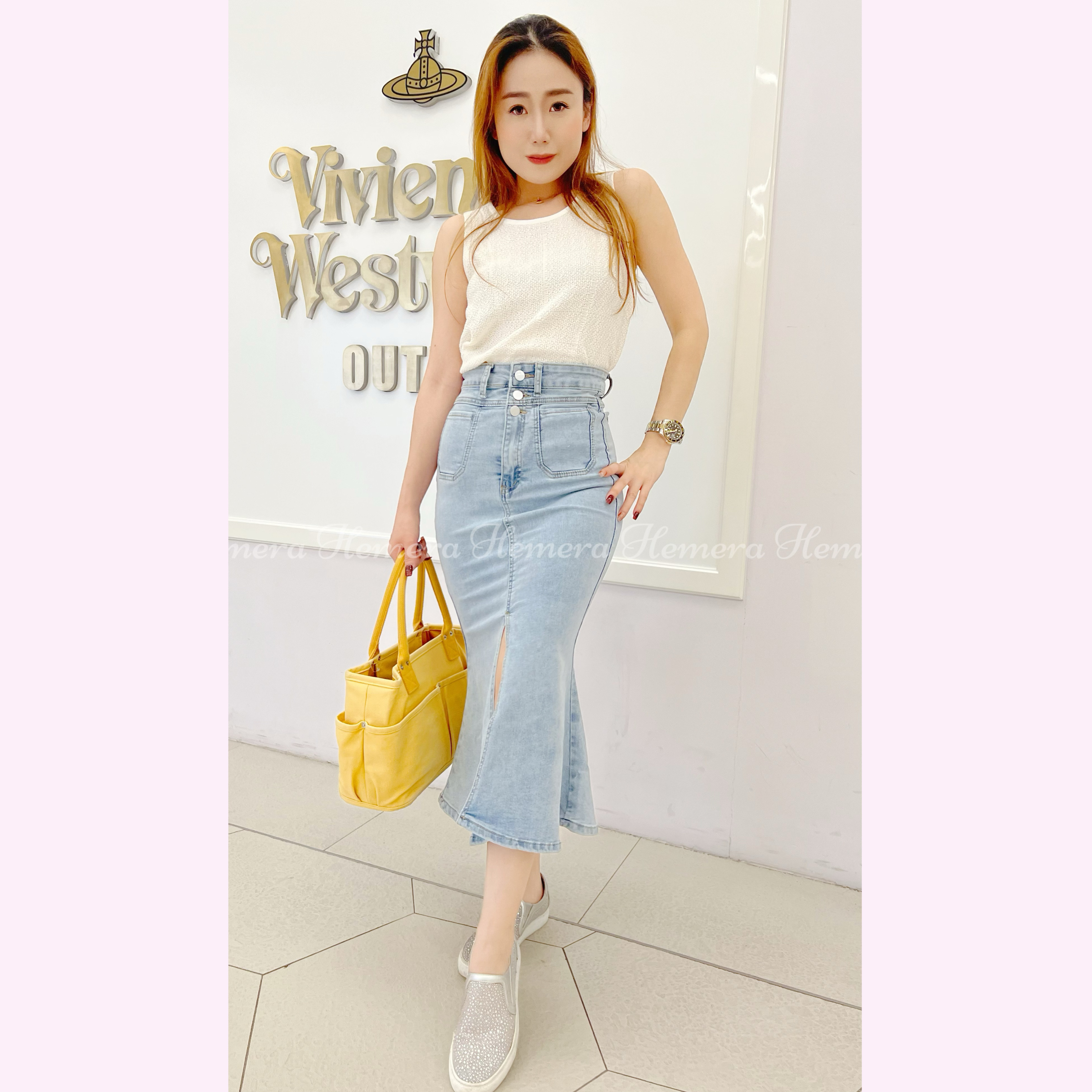 SK23W0506 牛仔前開叉魚尾半身裙