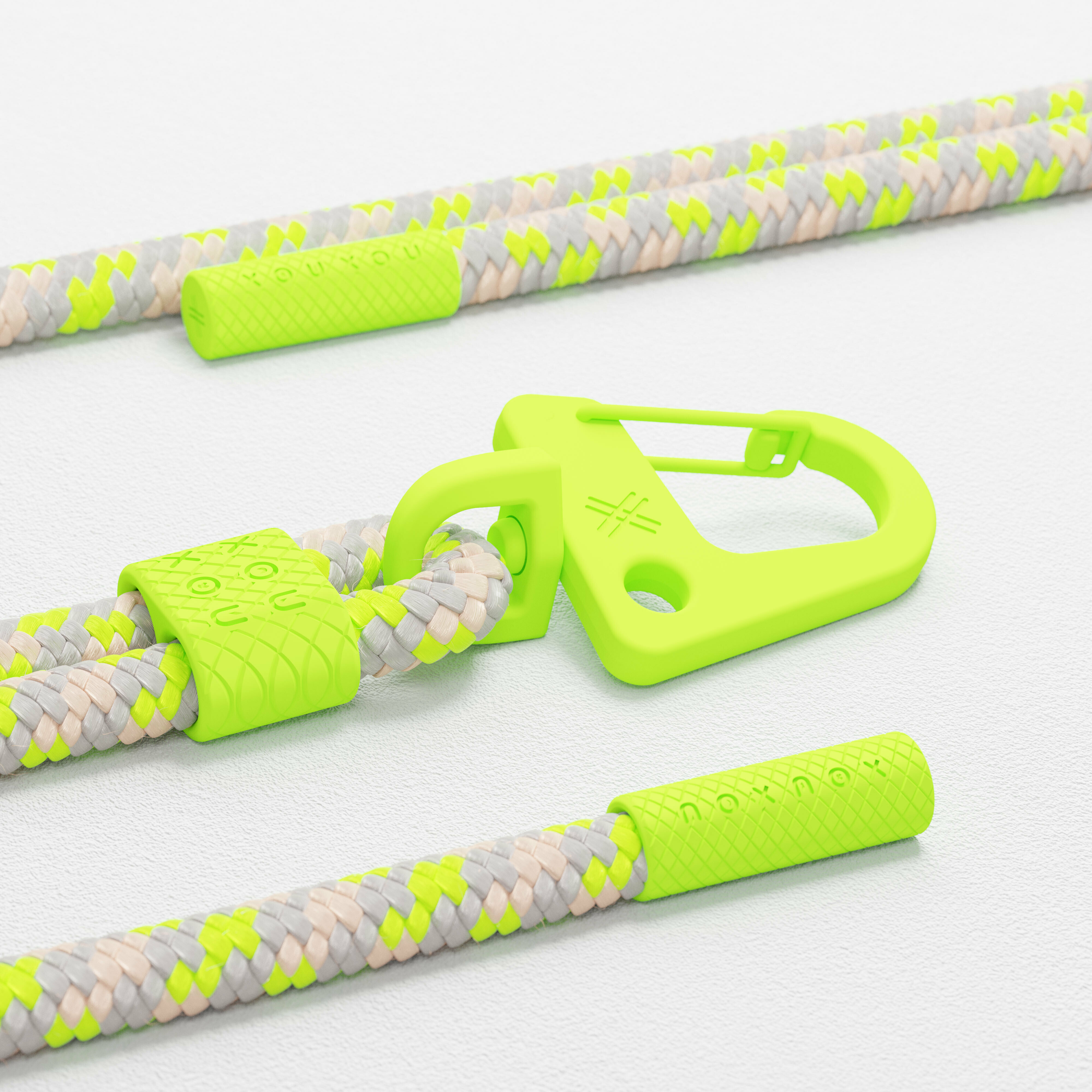 【 XOU XOU | 編織掛繩背帶 6mm - 霓黃格紋Neon Camouflage 】