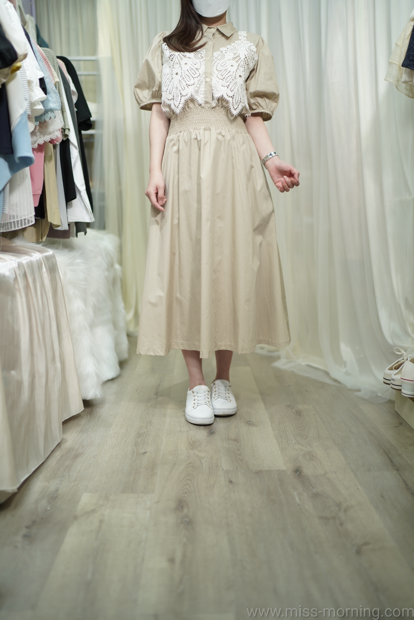 通花假兩件款連身裙(66464)