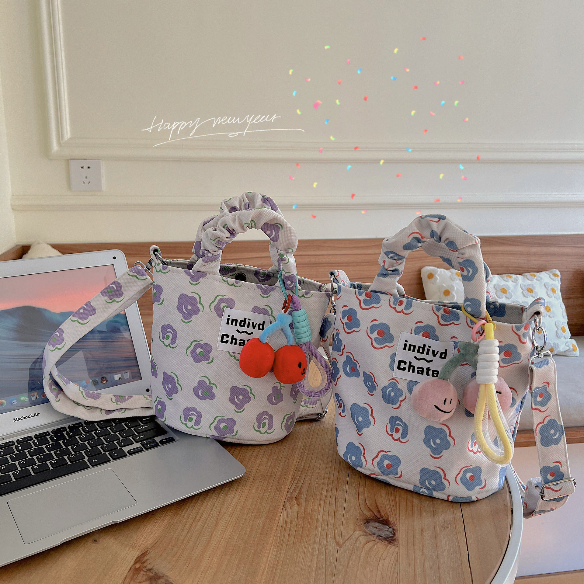 《2106》日系小清新花朵手提斜背包