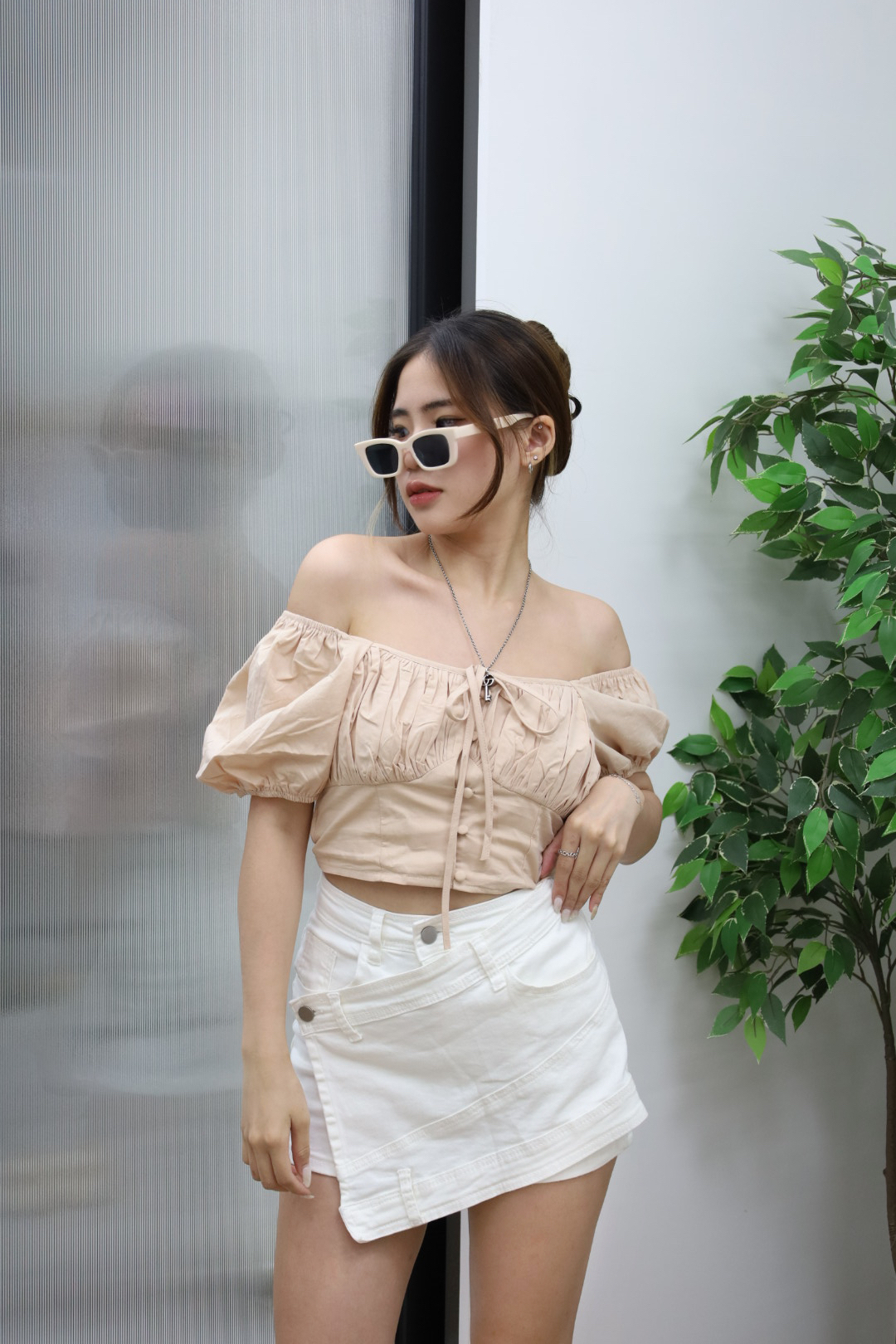 氣質方領公主袖上衣