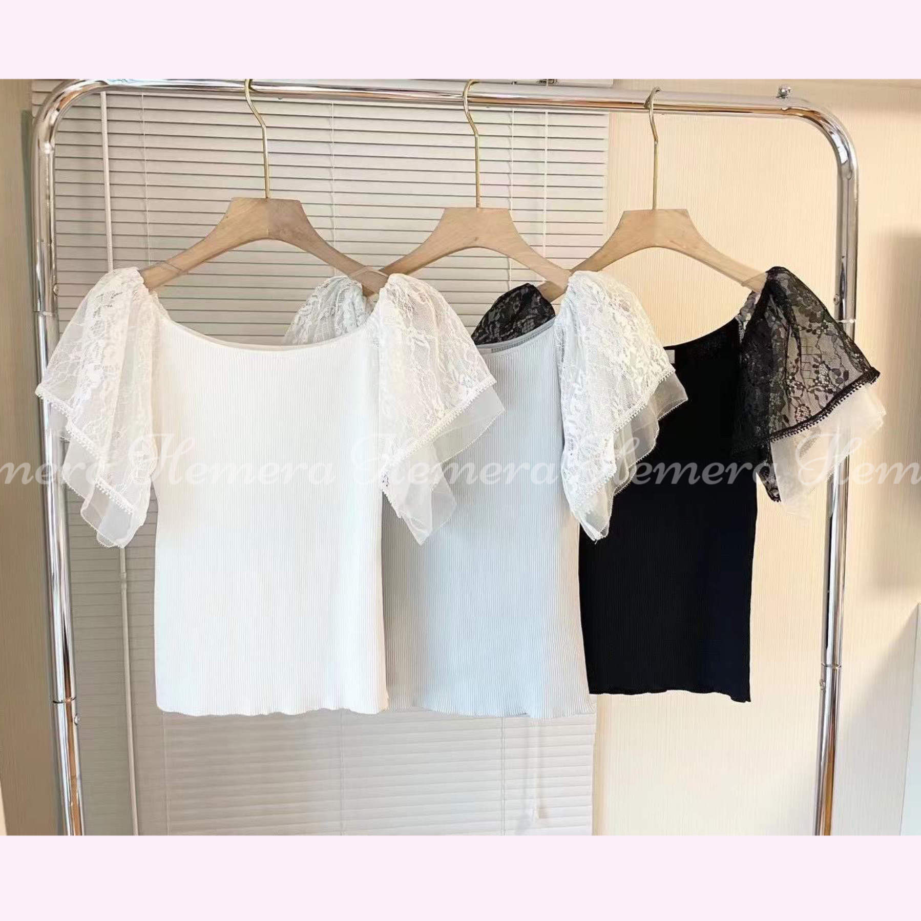 TP23W0507 多層LACE手袖大領棉質上身