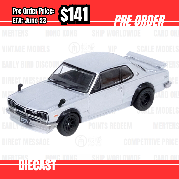 Pre Order-$141 INNO64 NISSAN SKYLINE 2000 GT-R (KPGC10) Silver [OD05/05]
