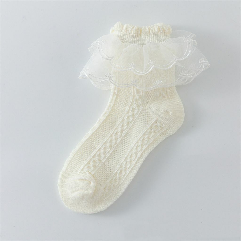 X41YW_SS23_C💛奶油色雙層蕾絲公主短襪(pre-order)