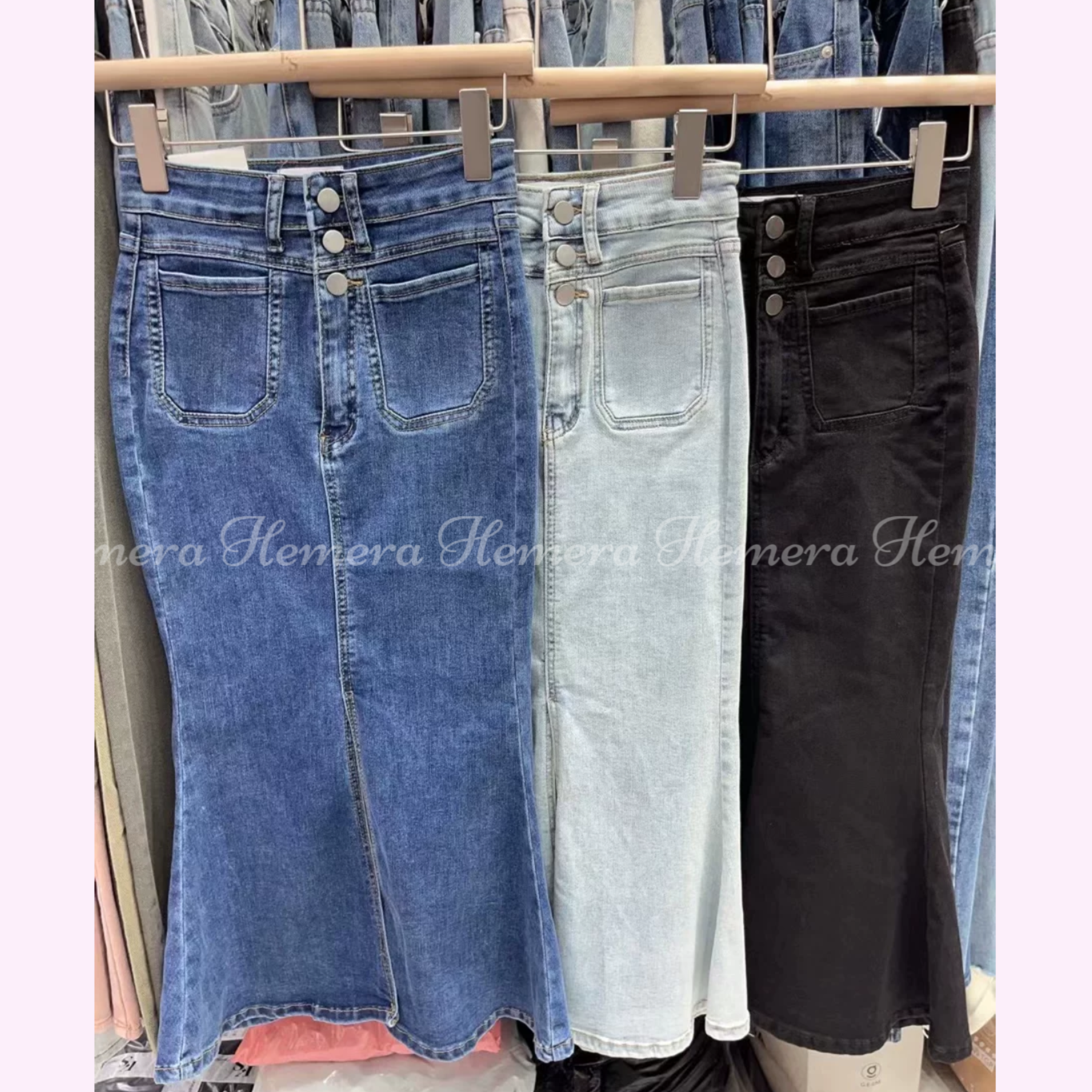 SK23W0506 牛仔前開叉魚尾半身裙