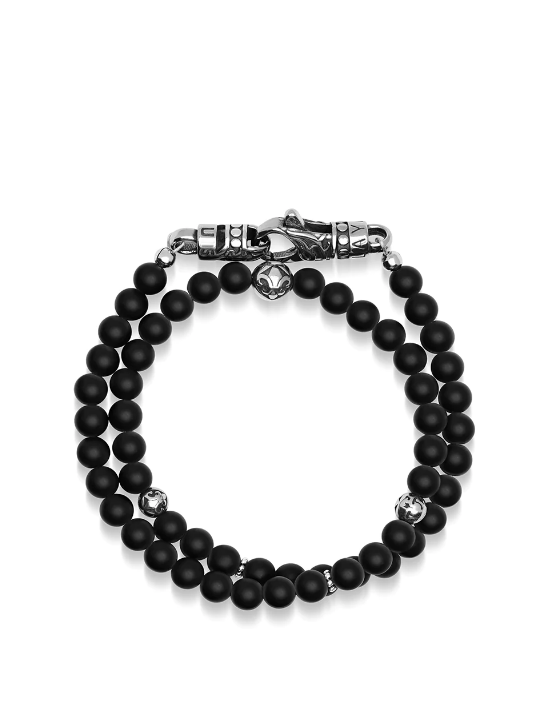 Men's Adorned Silver Wrap Around Bracelet with Matte On