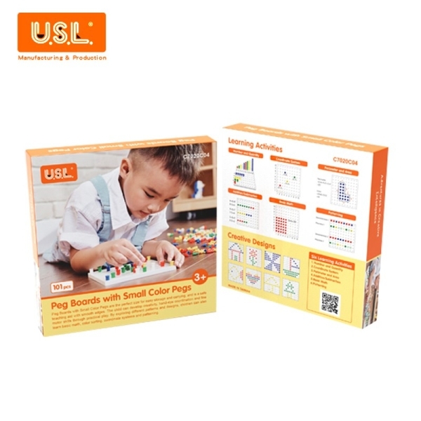《 USL遊思樂教具 》洞洞板+小彩釘(101pcs)彩盒