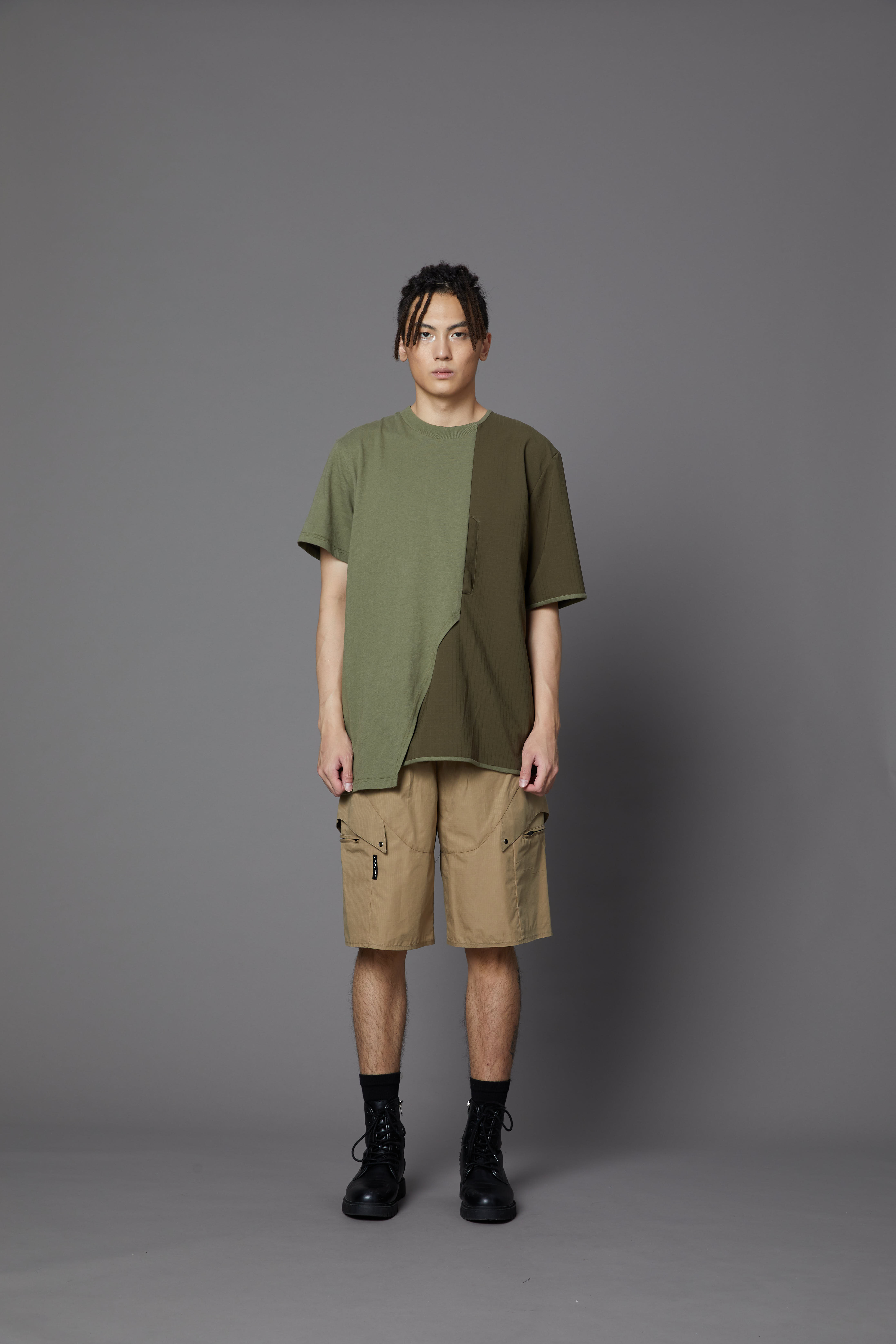 不規則剪接Tee-墨綠