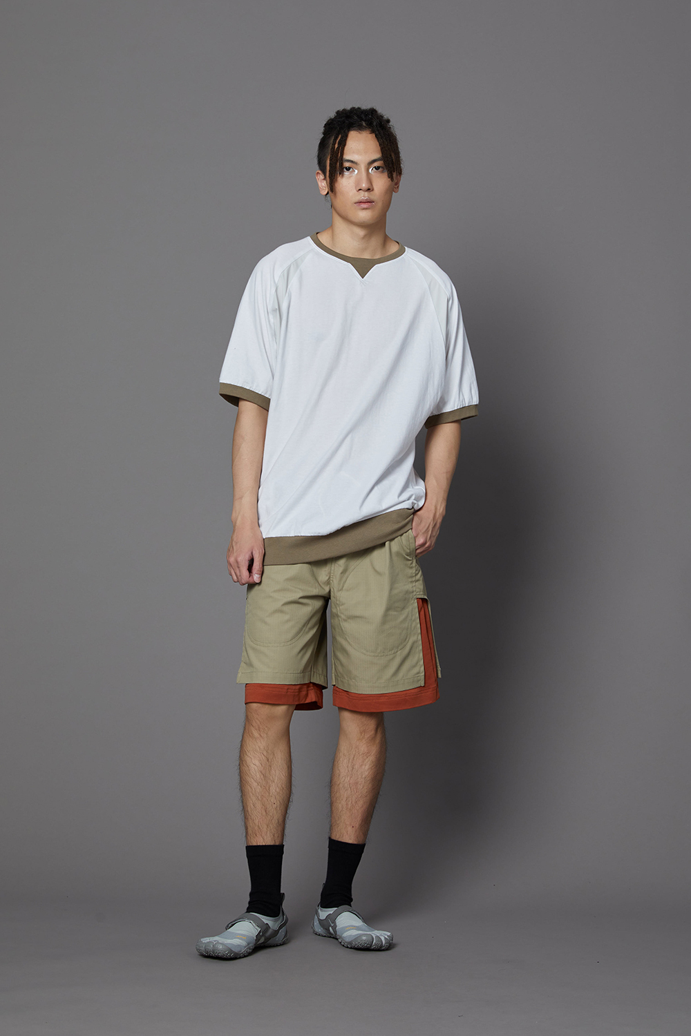 雙色透氣上衣-白