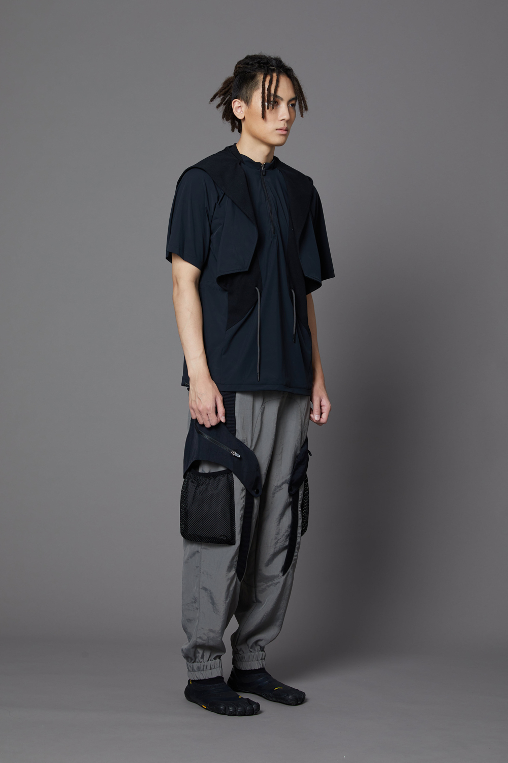 羅紋連帽上衣-黑