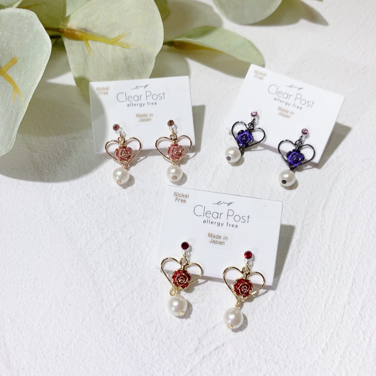 心形玫瑰珍珠耳環