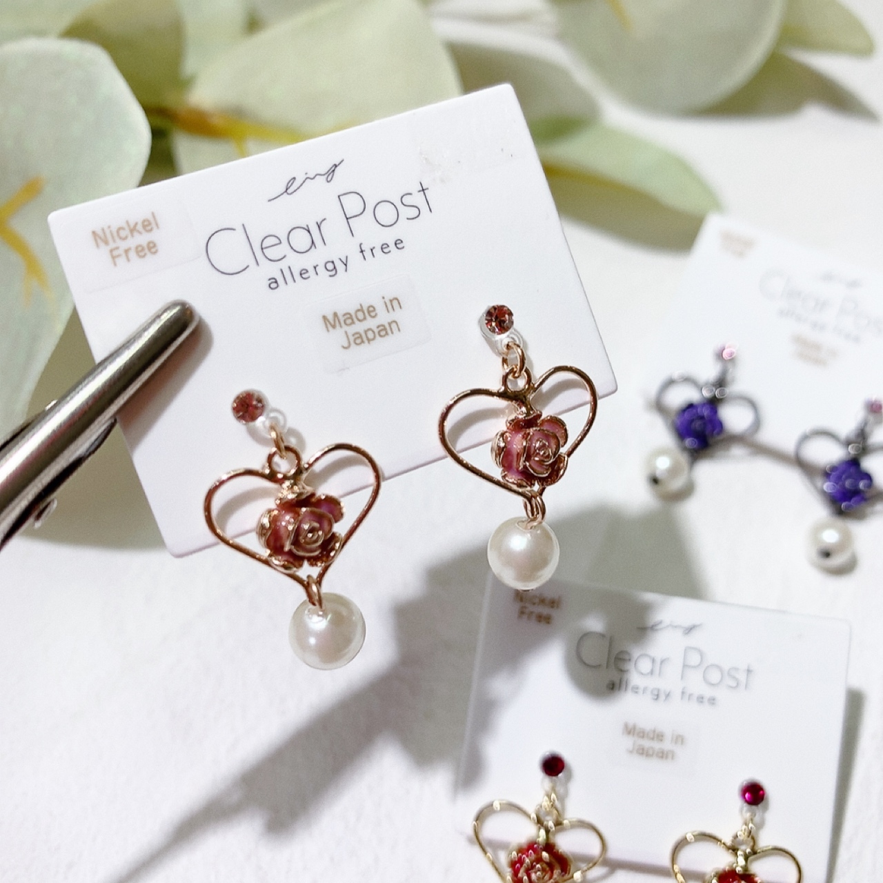 心形玫瑰珍珠耳環