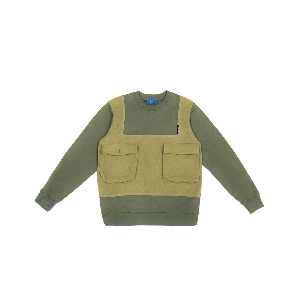 牡蠣絨背心拼接上衣 - 霧綠