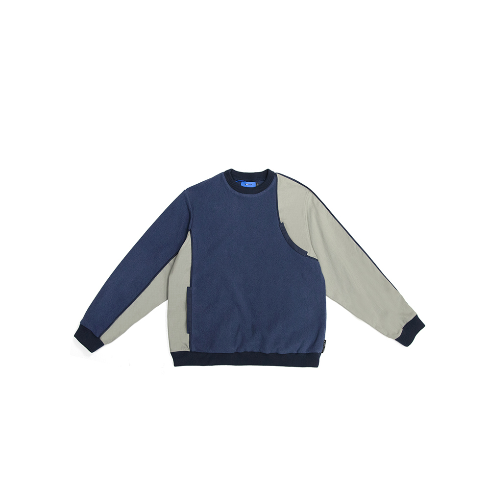 牡蠣絨拼接上衣 - 霧藍