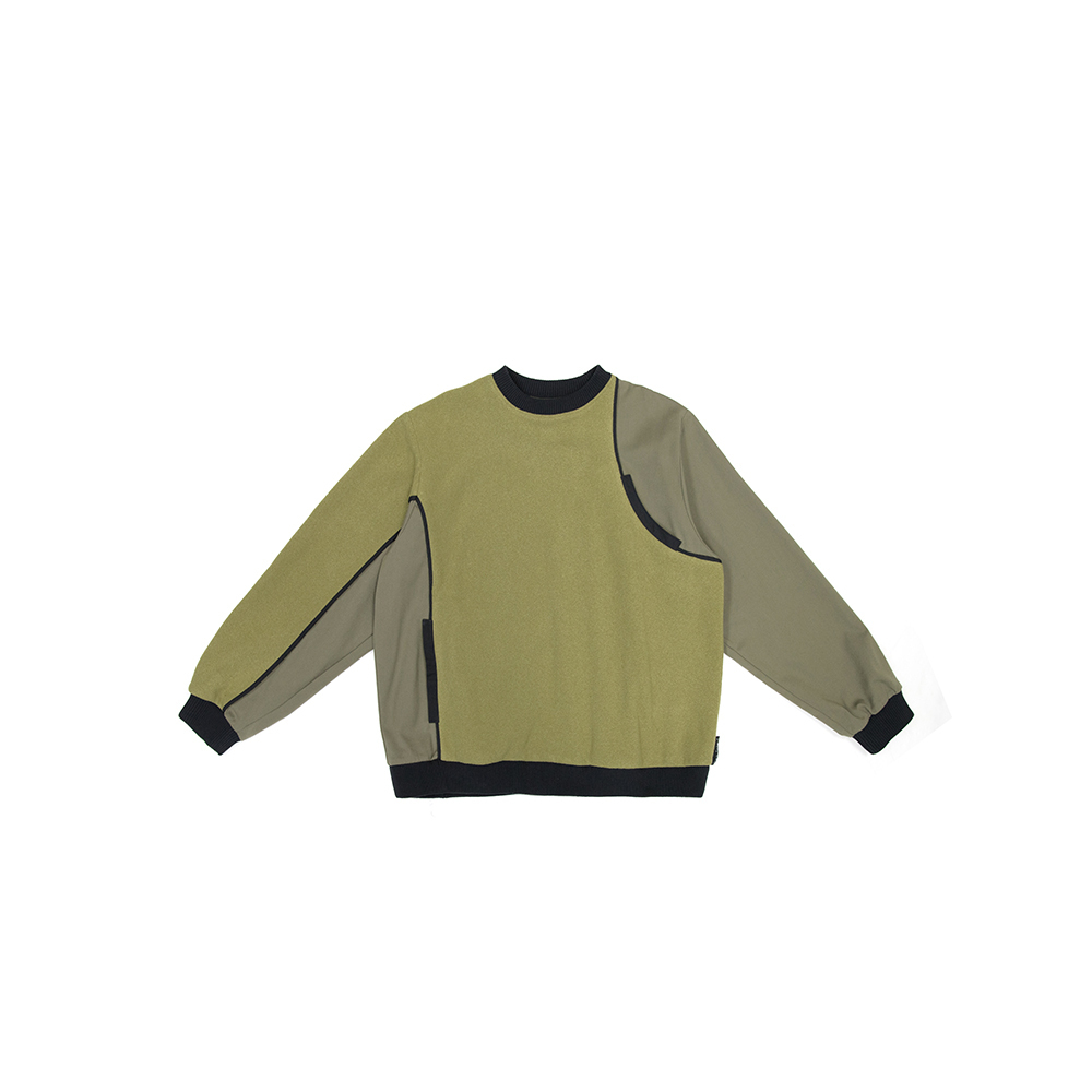 牡蠣絨拼接上衣 - 霧綠