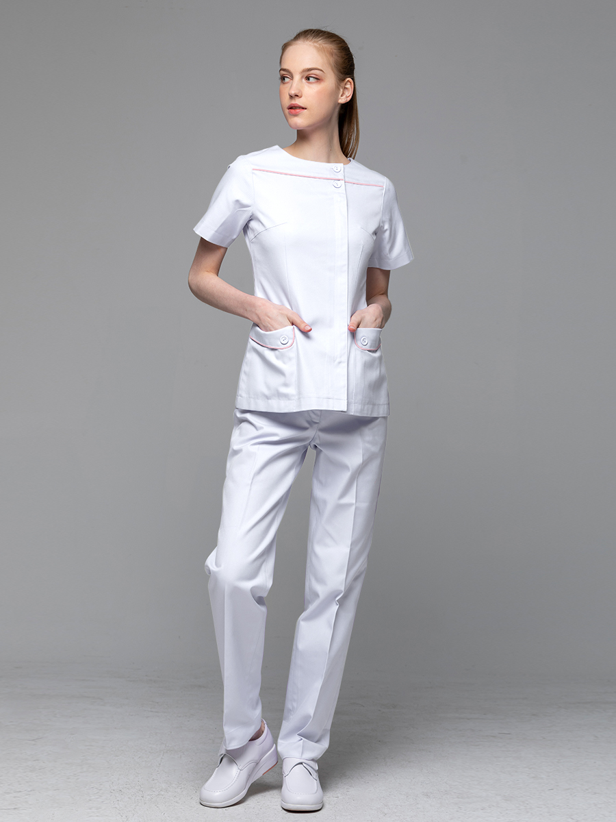 【 B241-W0  出清款 】女護理褲裝-B立挺布-純粹白