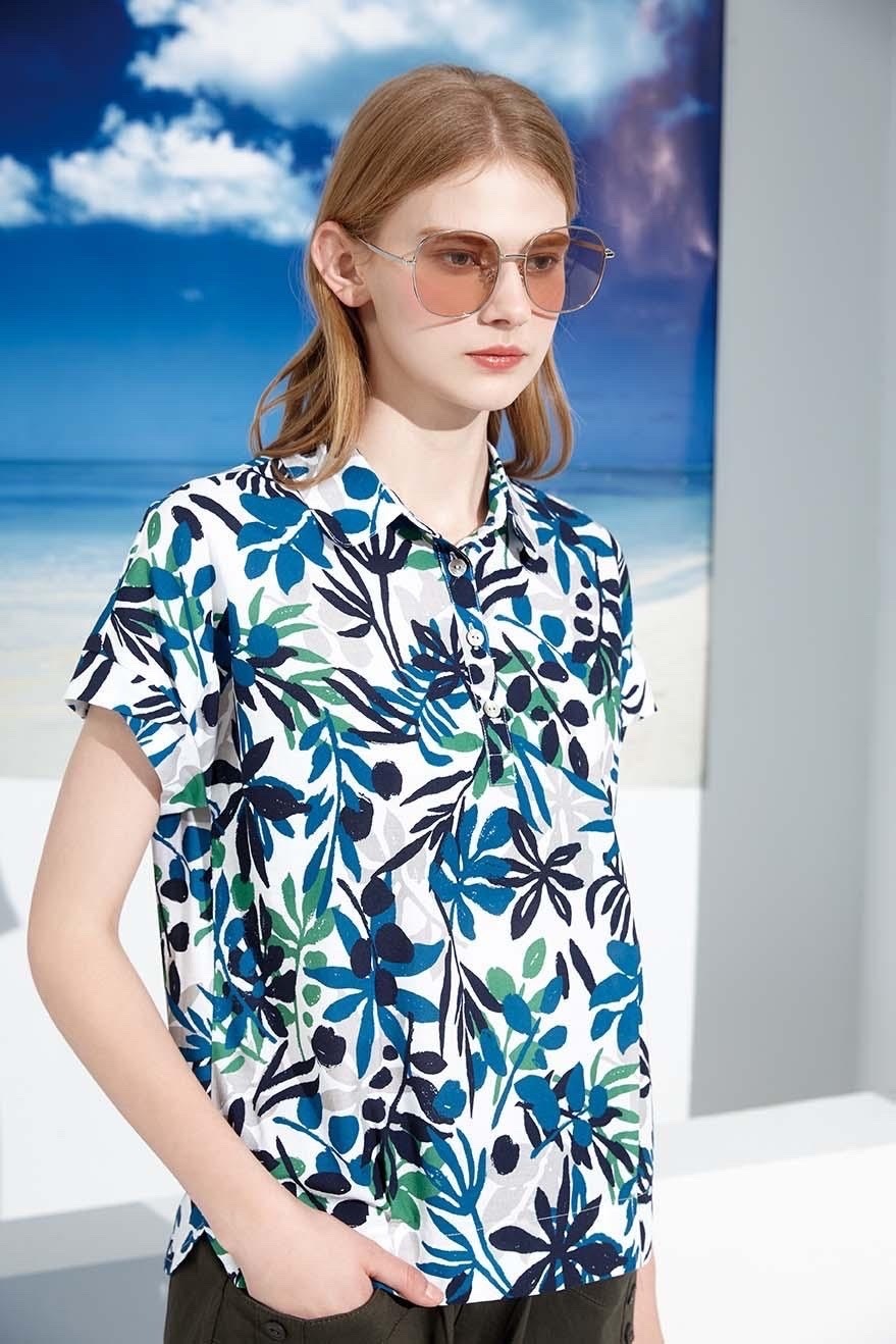 藍色優雅印花上衣S6061