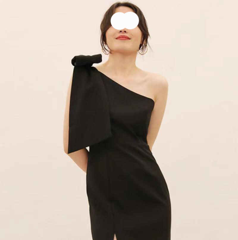 斜肩不對稱 簡約洋裝(粉/黑/白)