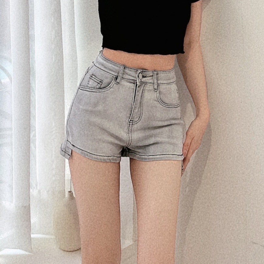 前短後長高腰牛仔短褲/三色