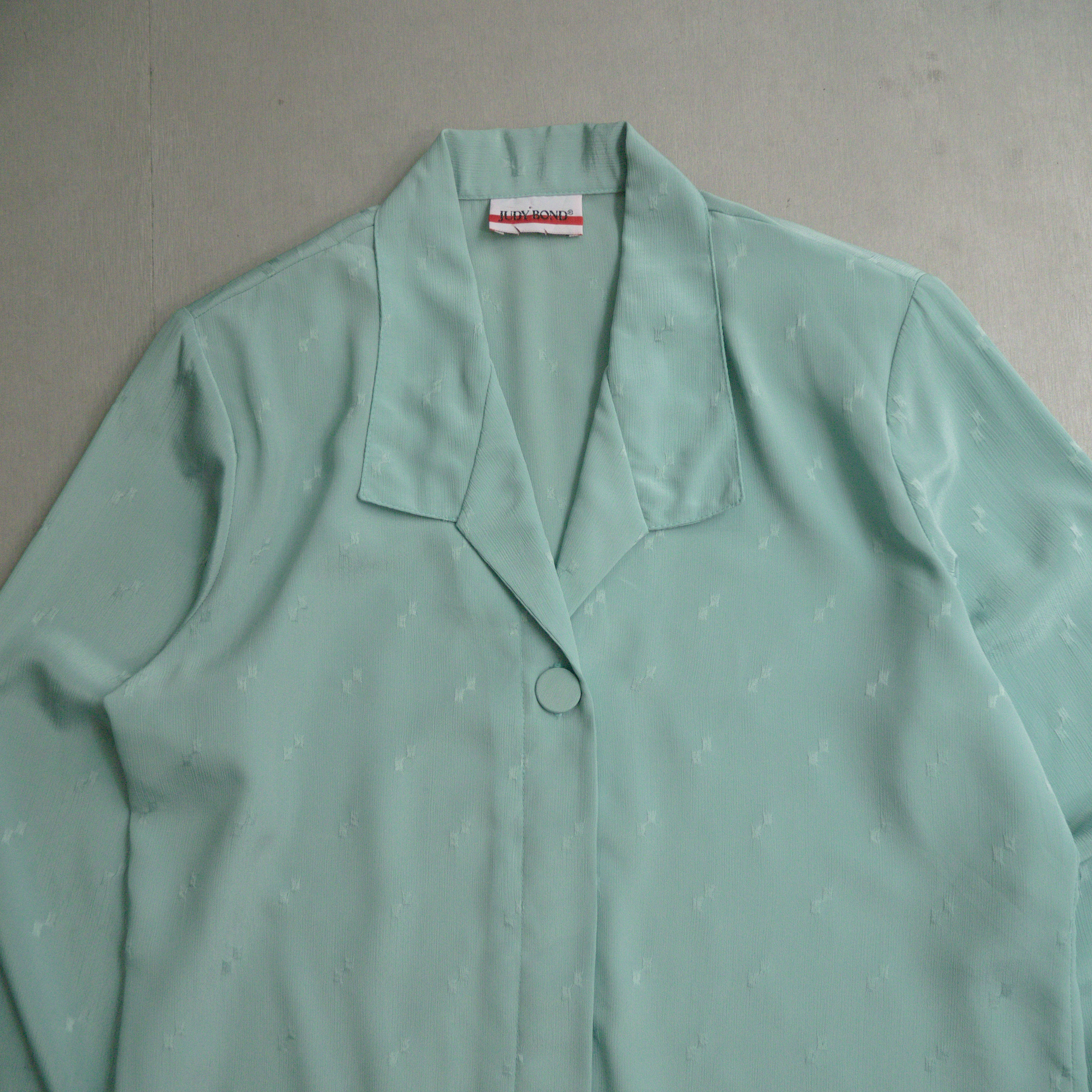 VINTAGE WMN SHIRTS 女裝 粉綠 長袖 開領 雪紡 刺繡 襯衫 上衣