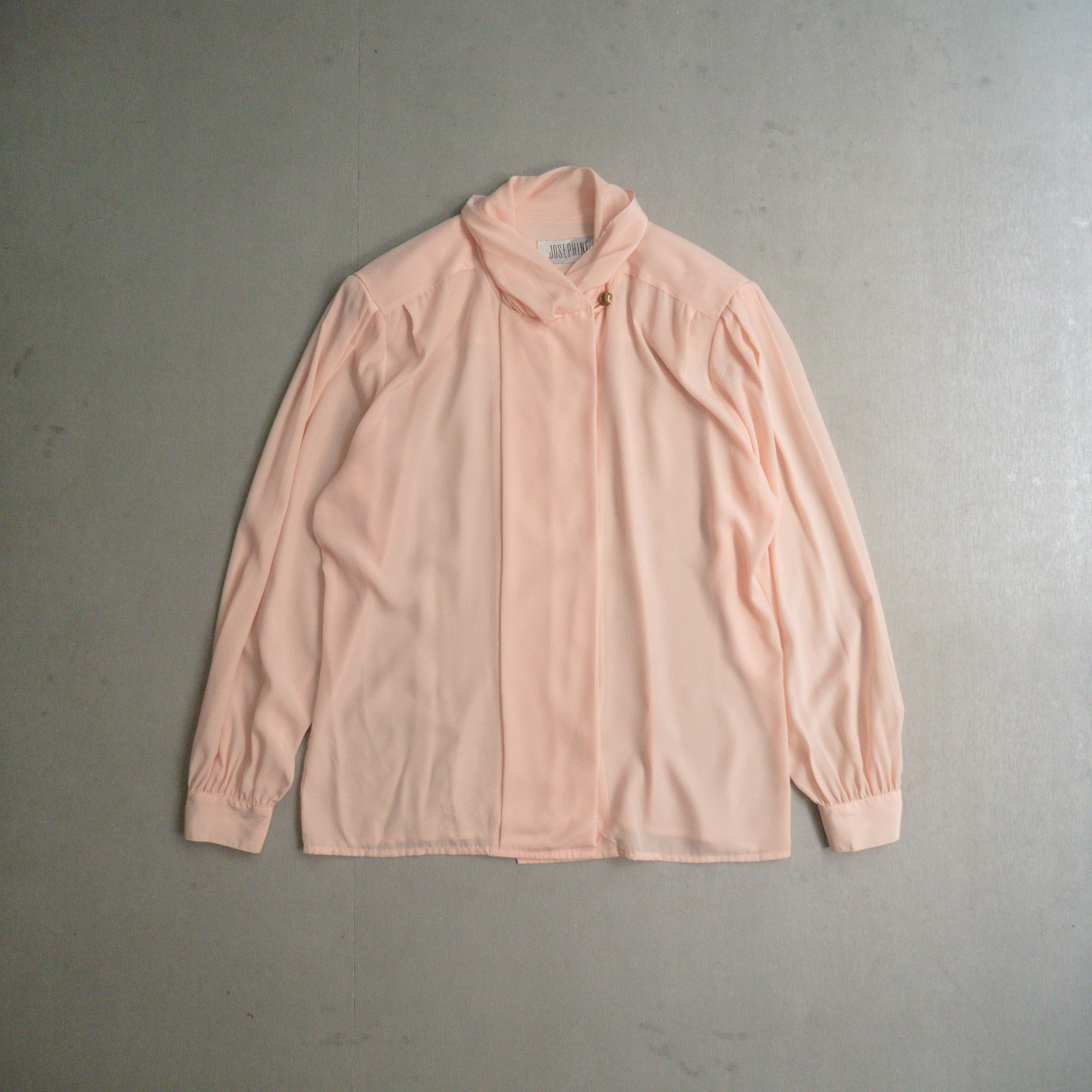 VINTAGE WMN SHIRTS 女裝 粉紅 長袖 泡泡袖 抓皺 弧形領 襯衫 上衣