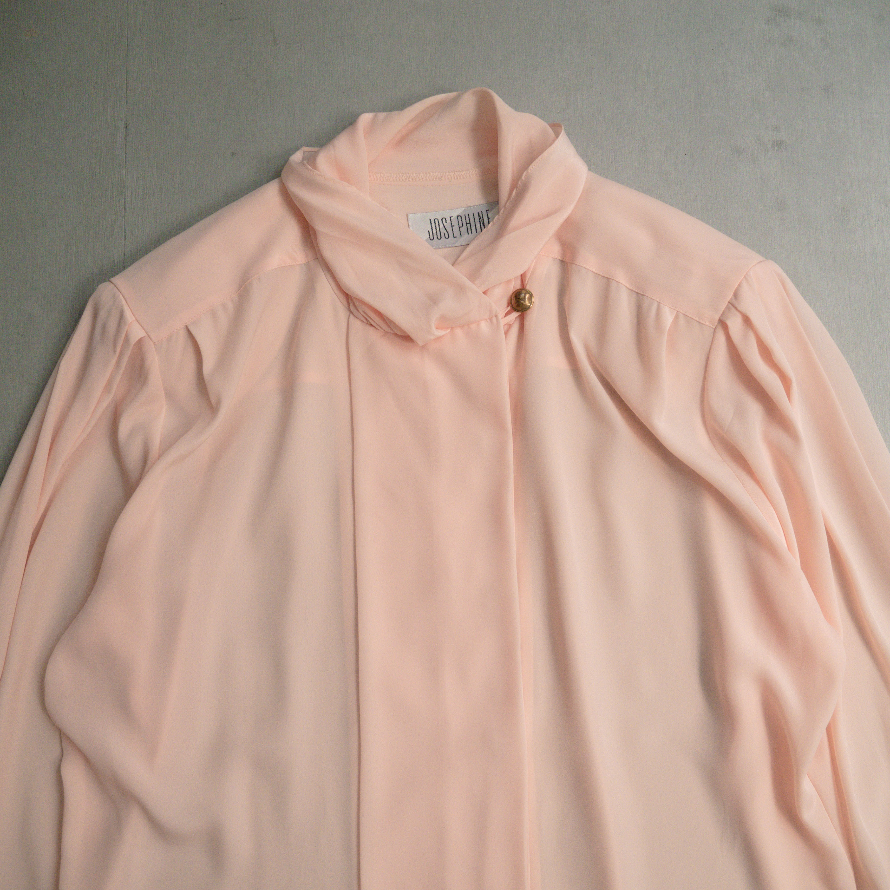 VINTAGE WMN SHIRTS 女裝 粉紅 長袖 泡泡袖 抓皺 弧形領 襯衫 上衣