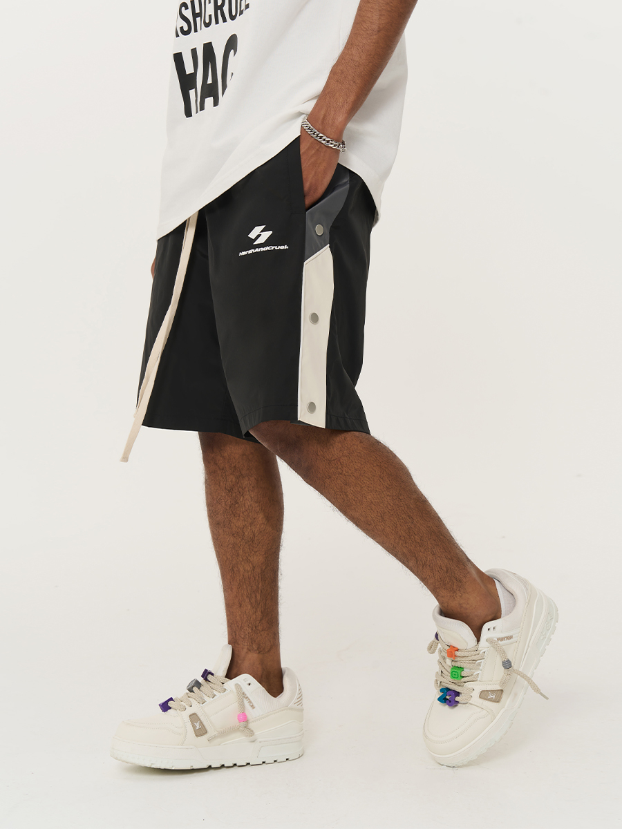 HARSH AND CRUEL 23SS 撞色可調節四合扣拼接寬鬆短褲 HZ232130231